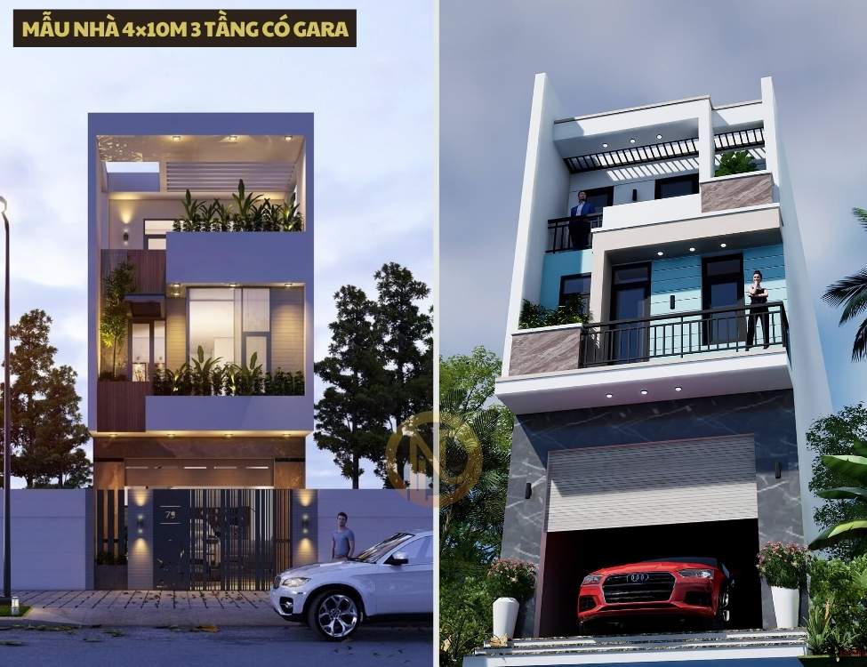 Mẫu nhà lệch tầng 4x10 có gara