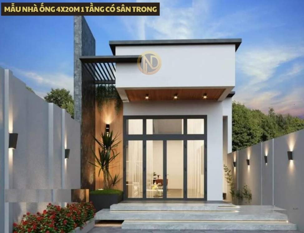 Mẫu nhà ống 4x20m 1 tầng có sân trong
