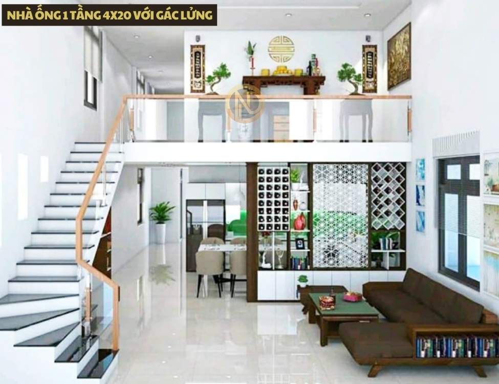 Nhà ống 1 tầng 4x20 với gác lửng