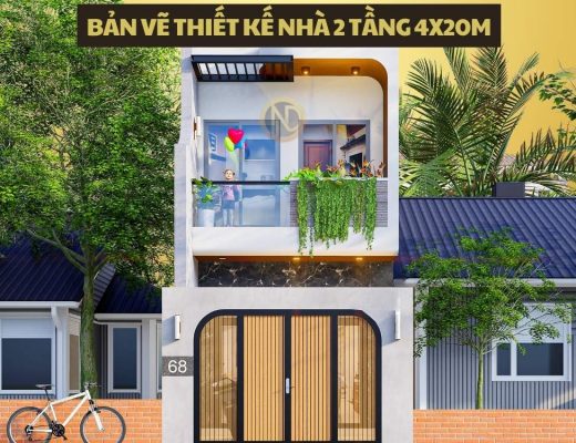 bản vẽ thiết kế nhà 2 tầng 4x20m