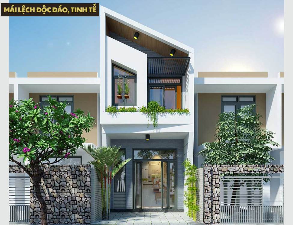 Mẫu thiết kế nhà 4x10m 1 trệt 1 lầu mái lệch độc đáo, tinh tế