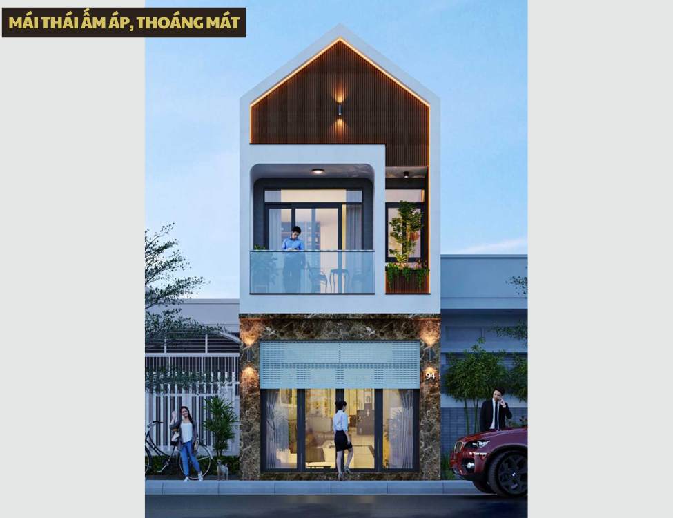 Mẫu thiết kế nhà 4x10m 1 trệt 1 lầu mái Thái ấm áp, thoáng mát