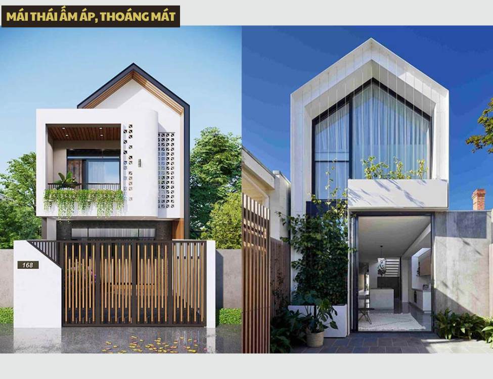 Mẫu thiết kế nhà 4x10m 1 trệt 1 lầu mái Thái ấm áp, thoáng mát