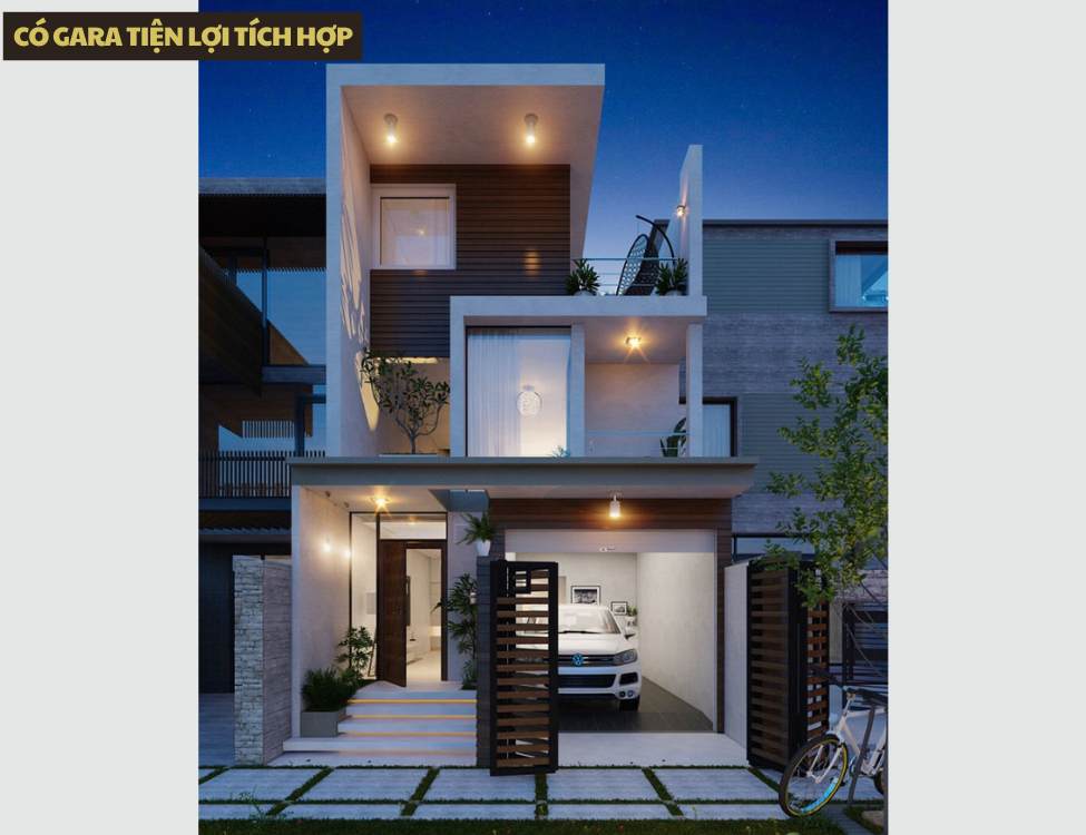 Mẫu thiết kế nhà 4x10m 1 trệt 1 lầu có gara