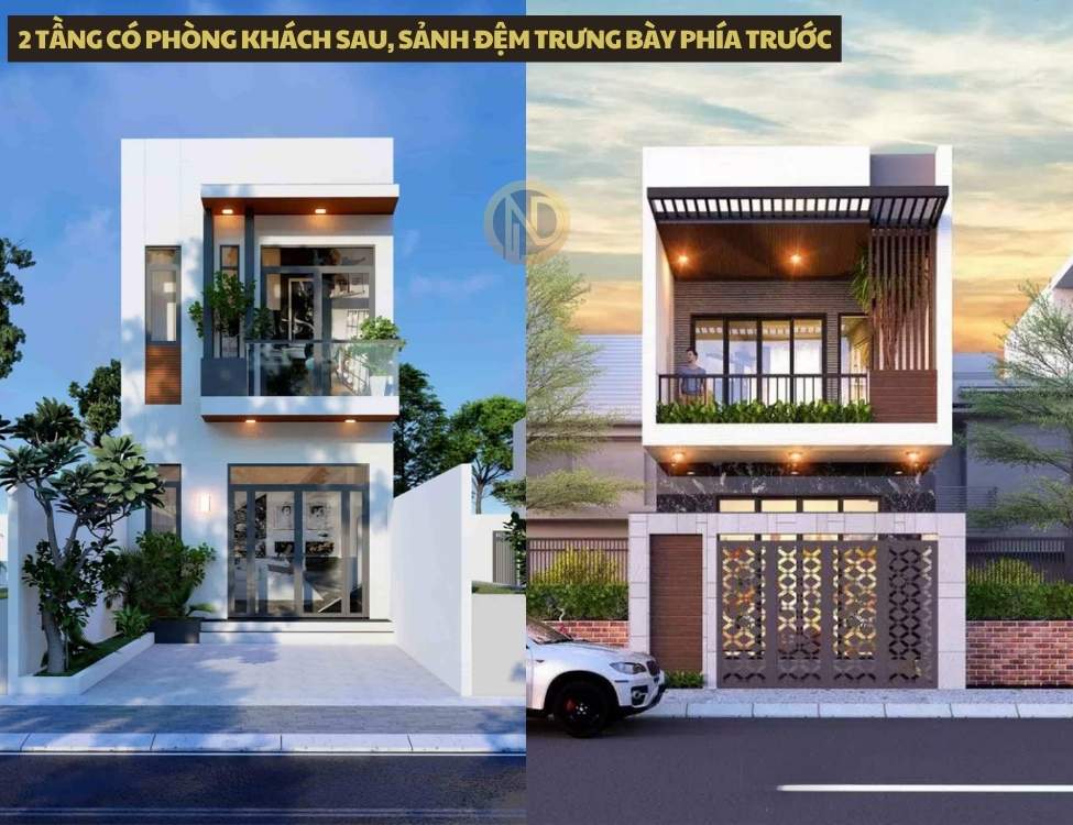 2 tầng có phòng khách sau, sảnh đệm trưng bày phía trước