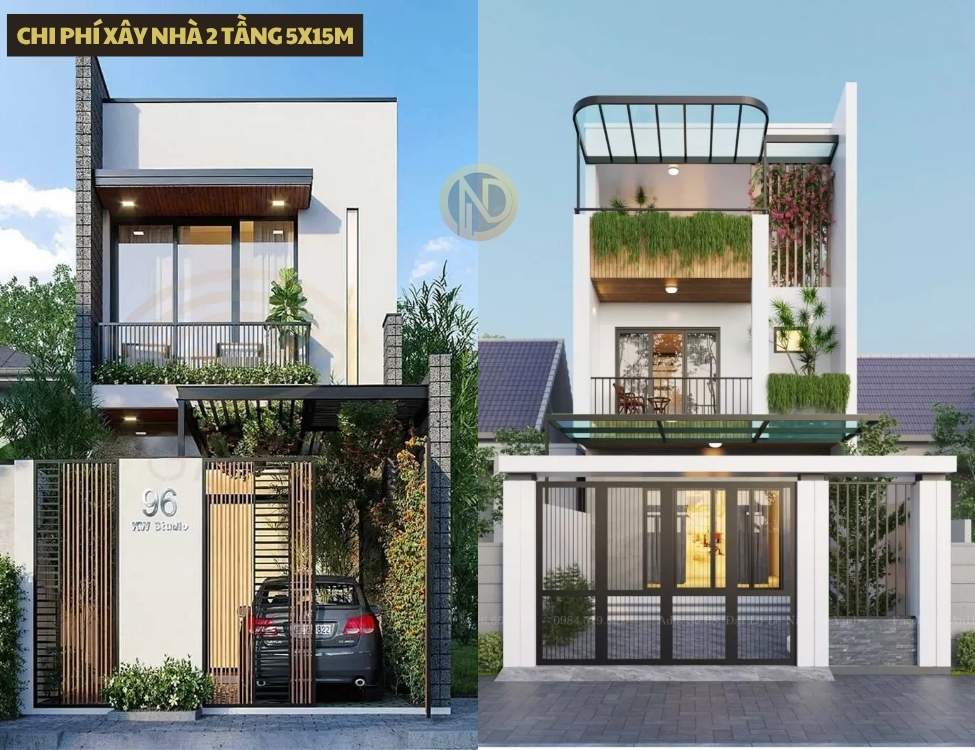 Chi phí xây nhà 2 tầng 5x15m