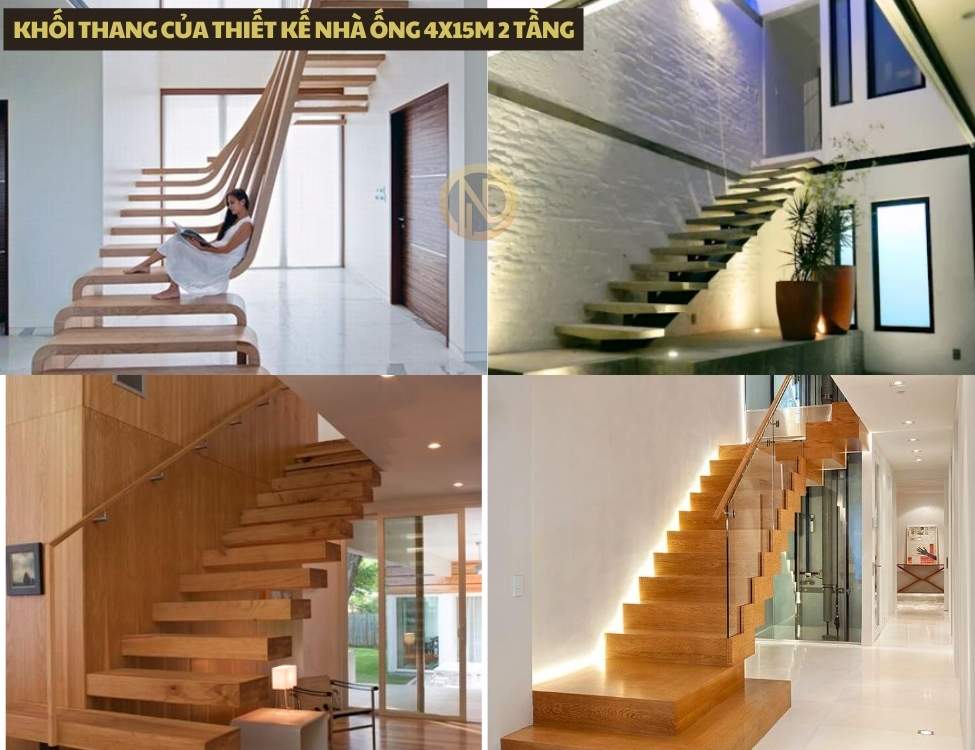 Khối thang của thiết kế nhà ống 4x15m 2 tầng
