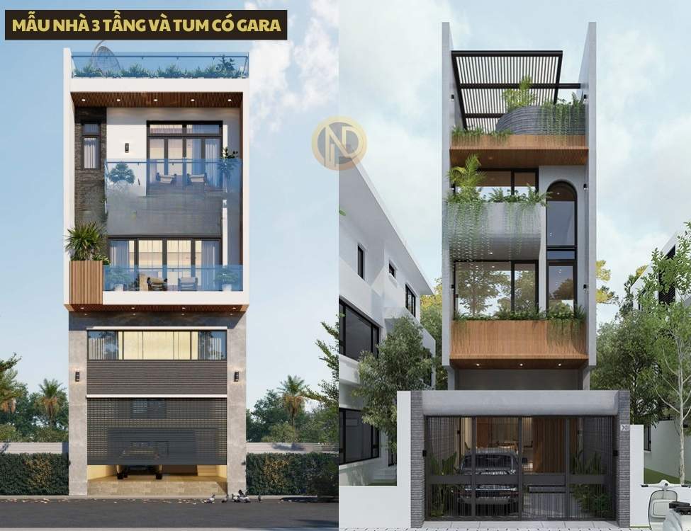 Mẫu Nhà 3 tầng và tum có gara