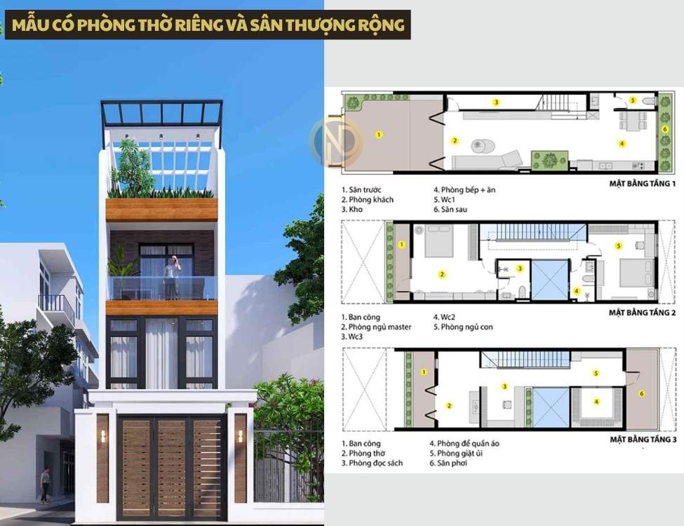 Mẫu có phòng thờ riêng và sân thượng