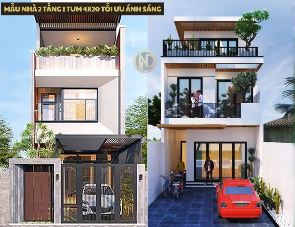 Mẫu nhà 2 tầng 1 tum 4x20 tối ưu ánh sáng