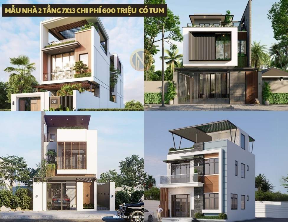 Mẫu nhà 2 tầng 7x13 chi phí 600 triệu có tum
