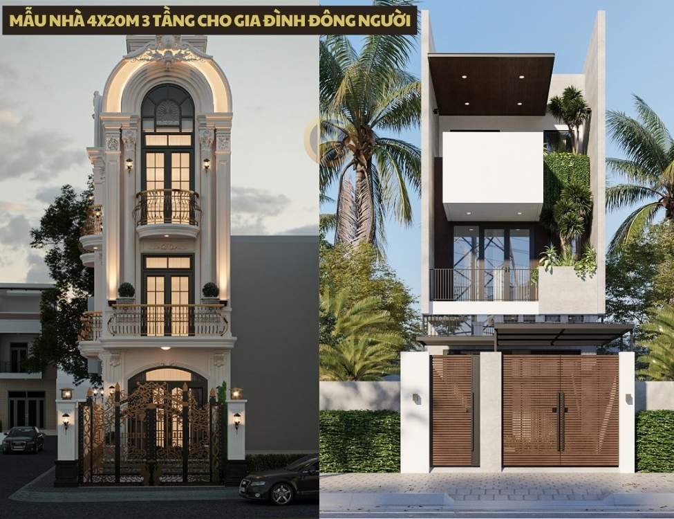 Mẫu nhà 4x20m 3 tầng cho gia đình đông người