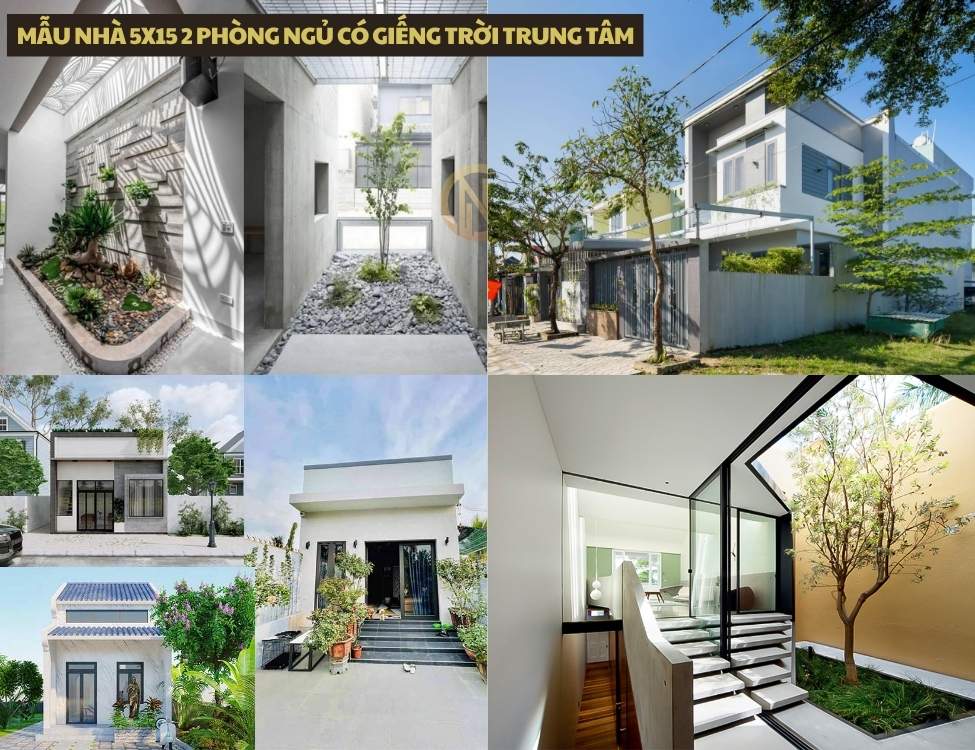 Mẫu nhà 5x15 2 phòng ngủ có giếng trời trung tâm