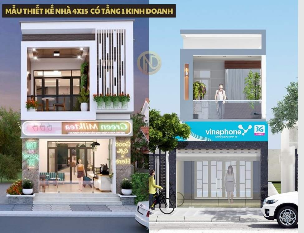 Mẫu thiết kế nhà 4x15 có Tầng 1 kinh doanh