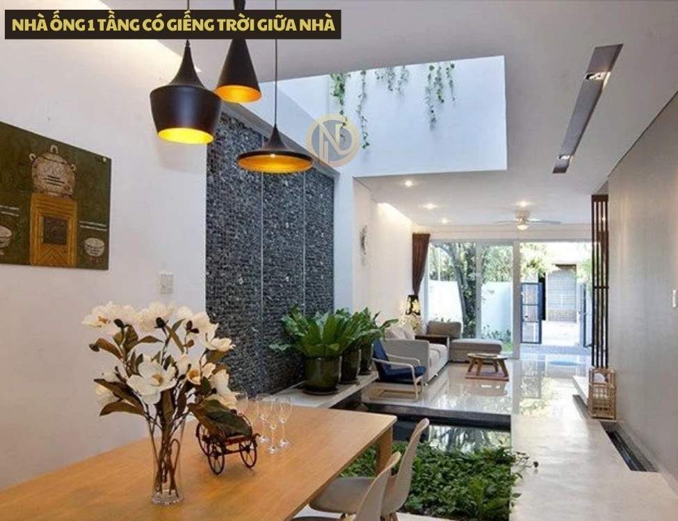 Nhà ống 1 tầng có giếng trời giữa nhà