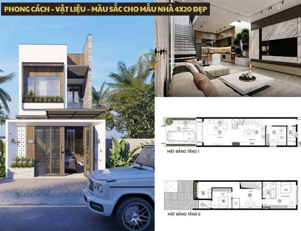 Phong cách vật liệu màu sắc cho mẫu nhà 4x20 đẹp