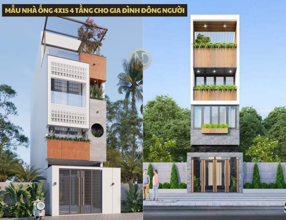 Mẫu nhà ống 4x15 4 tầng cho gia đình đông người