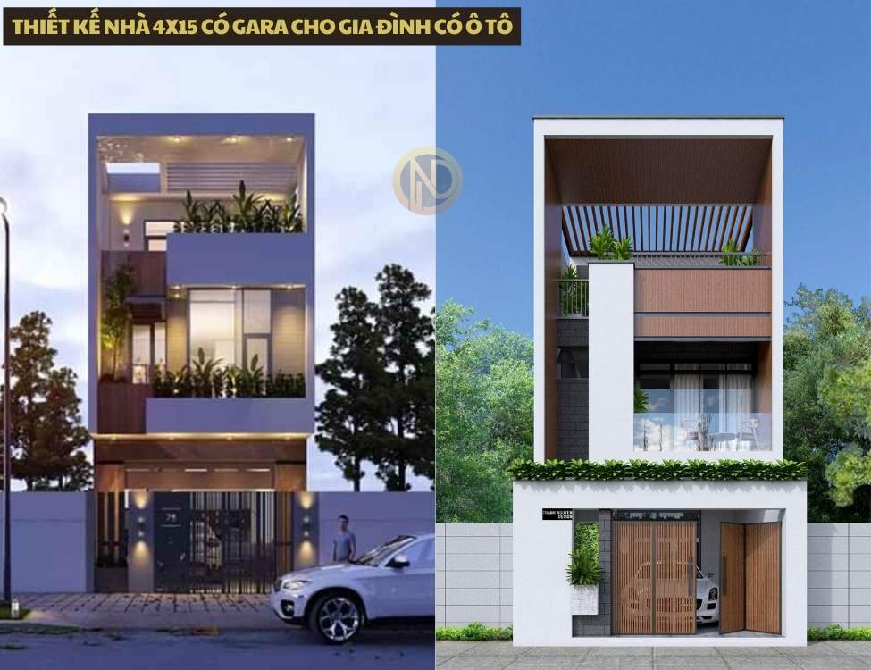 Thiết kế nhà 4x15 có gara cho gia đình có ô tô