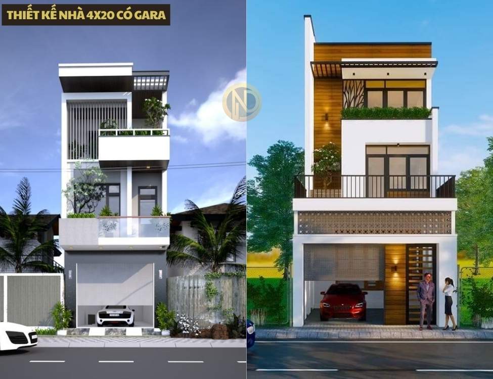 Thiết kế nhà 4x20 có gara
