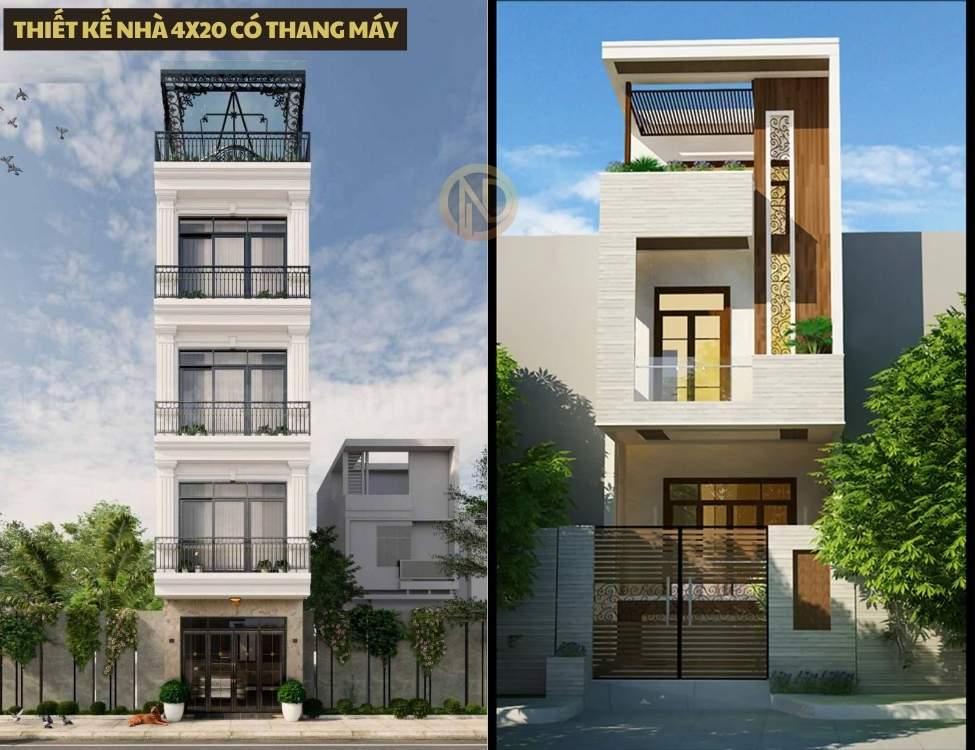 Thiết kế nhà 4x20 có thang máy