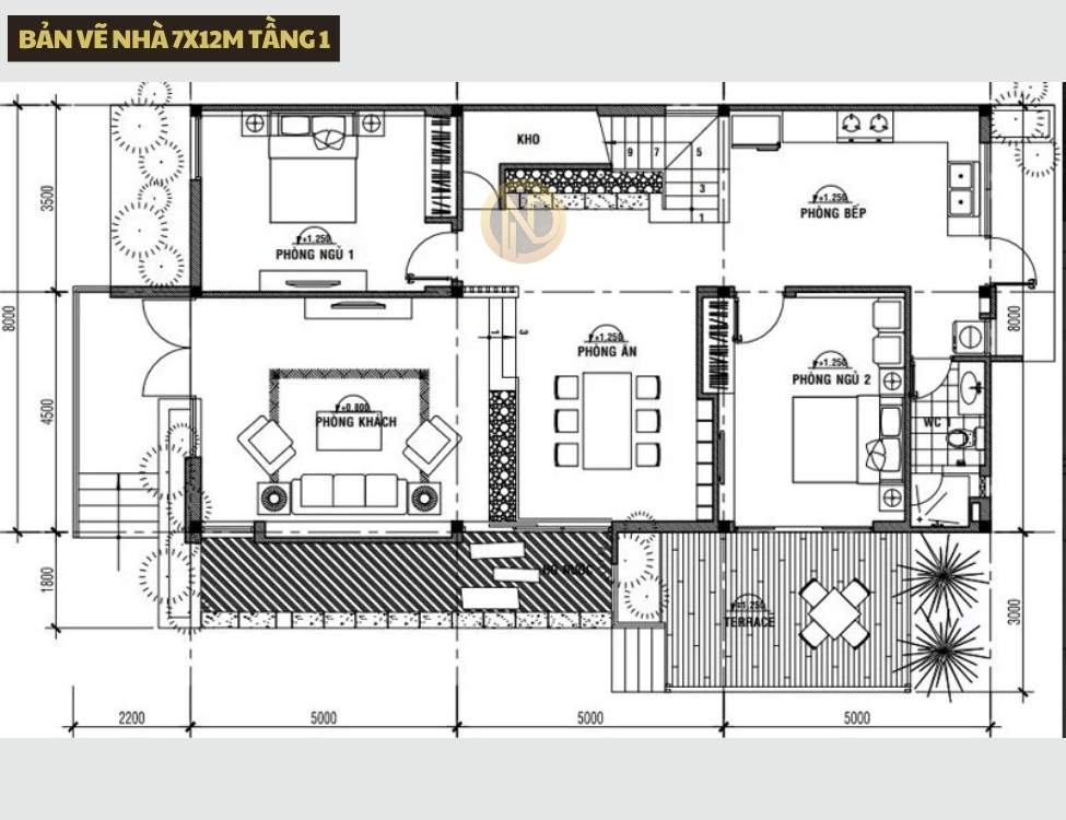bản vẽ nhà 7x12m tầng 1