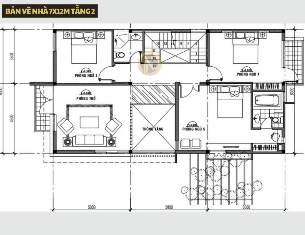 bản vẽ nhà 7x12m tầng 2