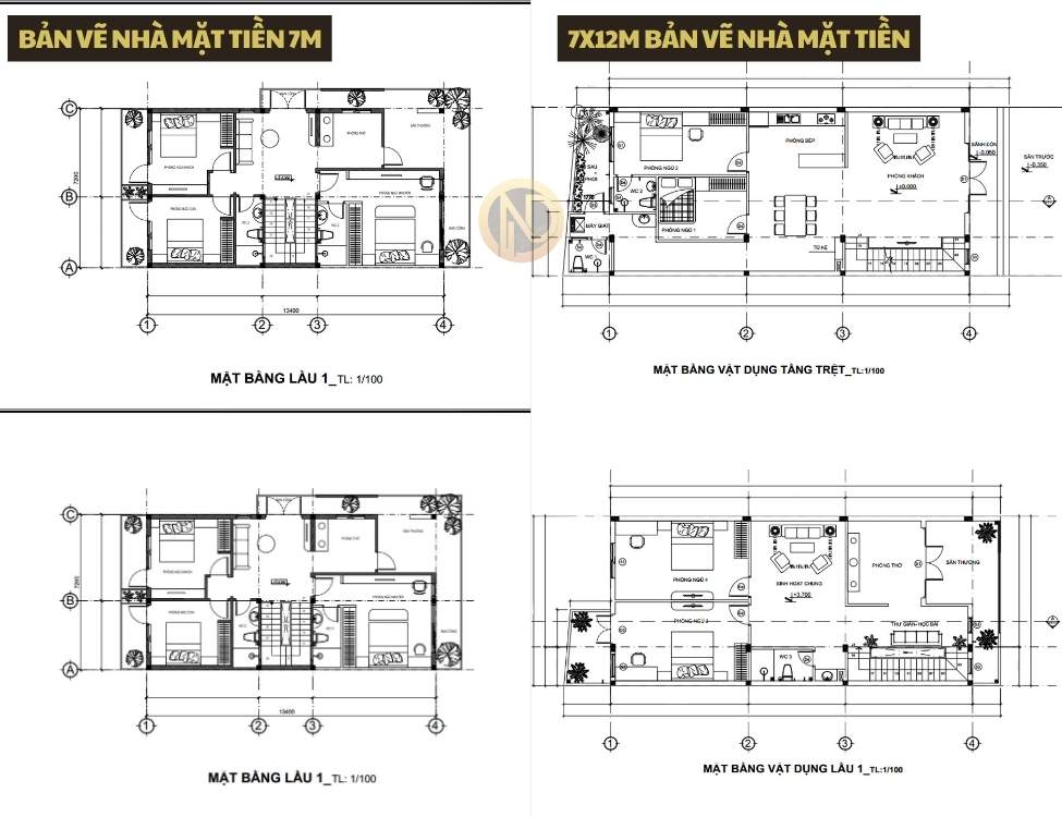 bản vẽ nhà mặt tiền 7m