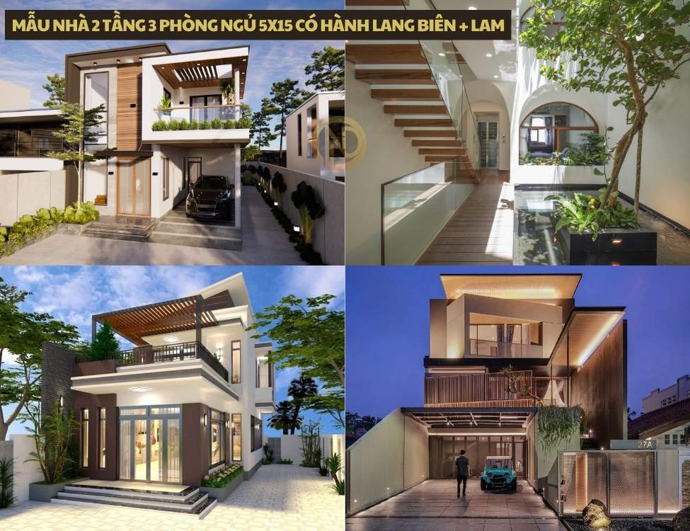 mẫu nhà 2 tầng 3 phòng ngủ 5x15 có Hành lang biên và lam