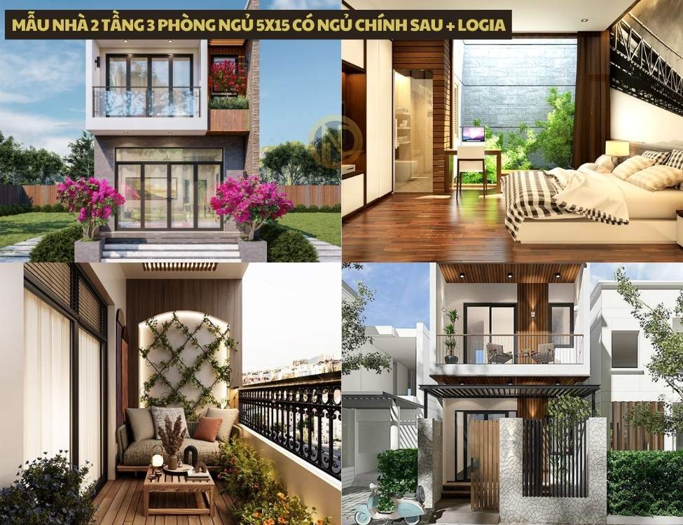 mẫu nhà 2 tầng 3 phòng ngủ 5x15 có Ngủ chính sau và logia