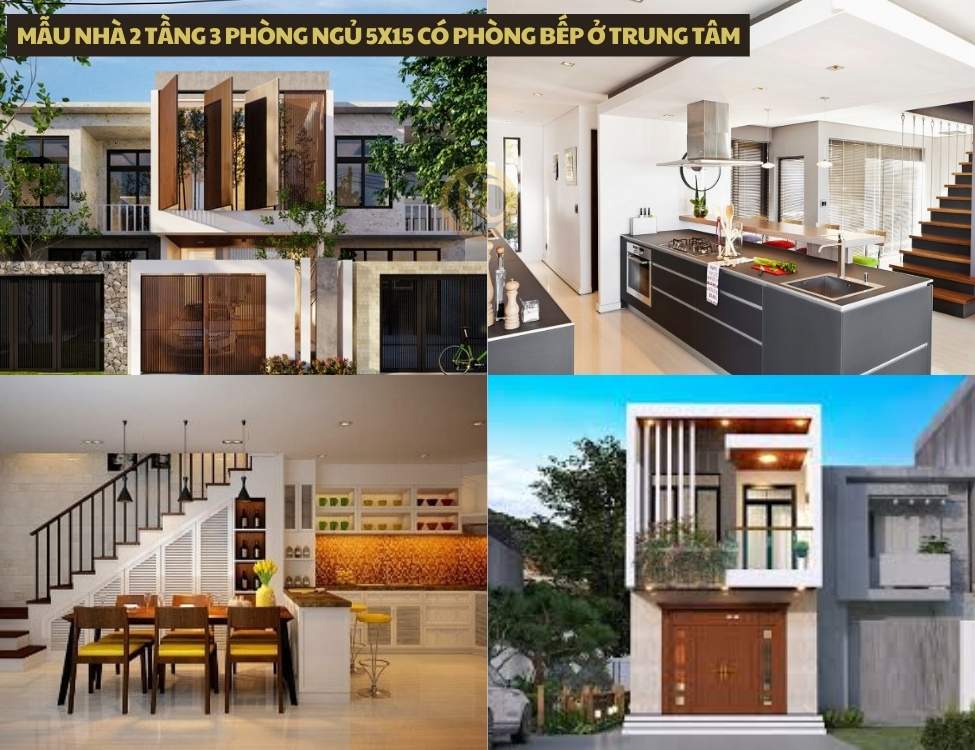 mẫu nhà 2 tầng 3 phòng ngủ 5x15 có Phòng bếp ở trung tâm