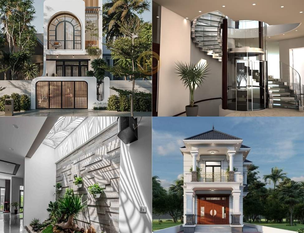 mẫu nhà 2 tầng 3 phòng ngủ 5x15 có Thang giữa và giếng trời 