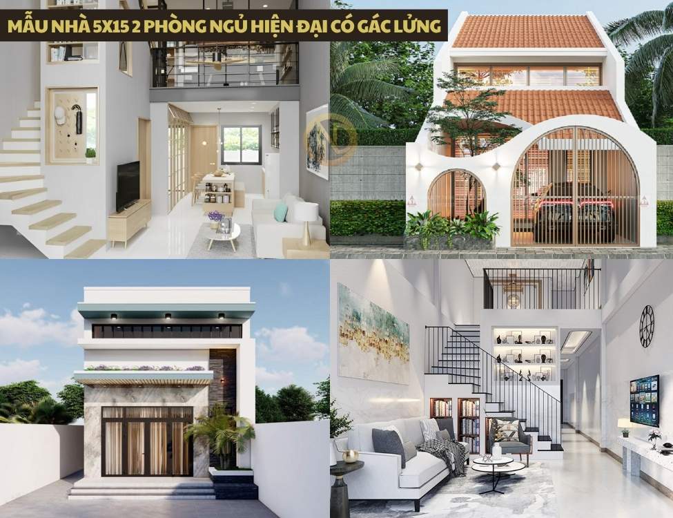mẫu nhà 5x15 2 phòng ngủ Hiện đại có gác lửng