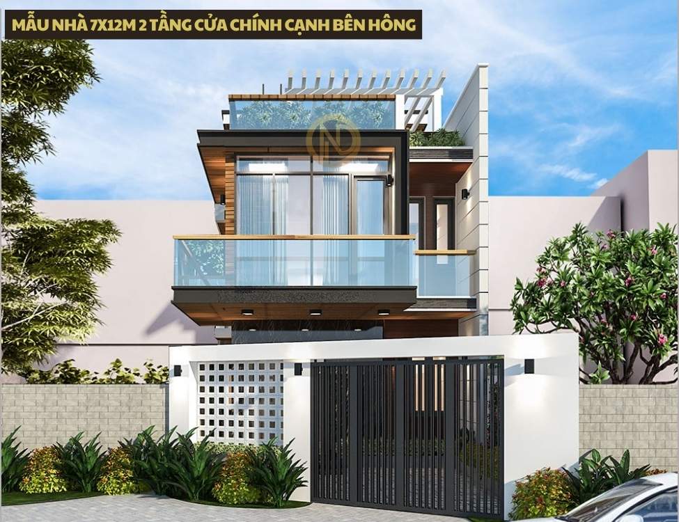 mẫu nhà 7x12m 2 tầng cửa chính cạnh bên hông