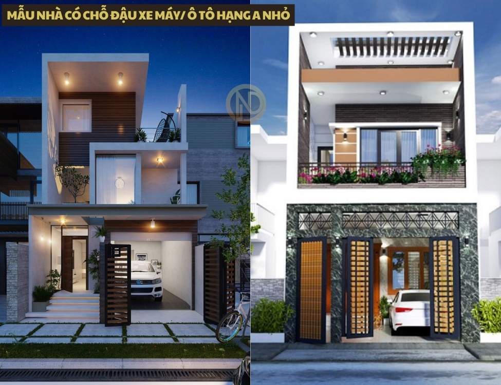 mẫu nhà có chỗ đậu gara nhỏ