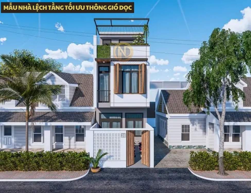 mẫu nhà lệch tầng tối ưu thông gió dọc