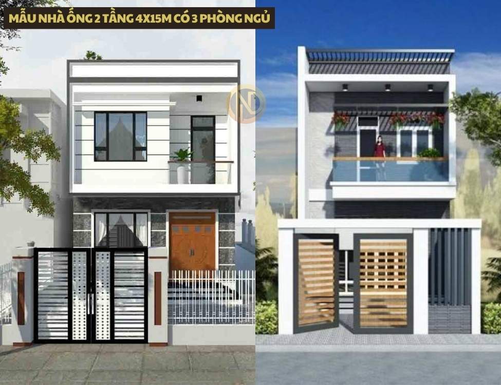 mẫu nhà ống 2 tầng 4x15m có 3 phòng ngủ