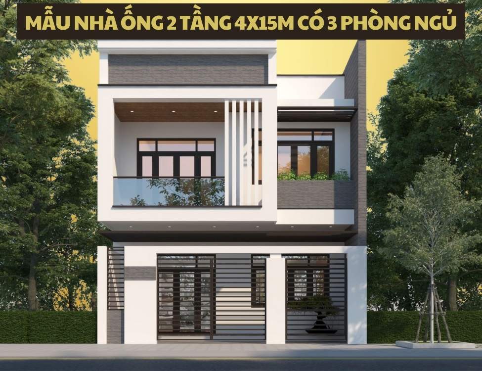 mẫu nhà ống 2 tầng 4x15m có 3 phòng ngủ