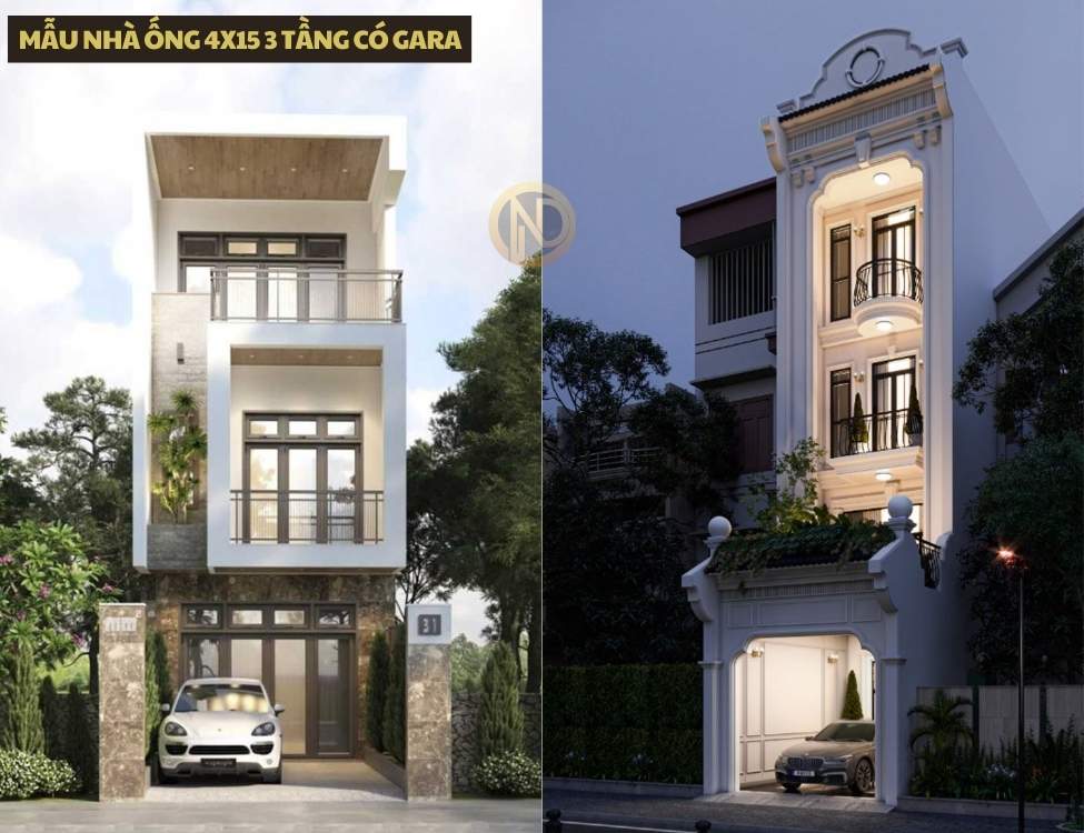 mẫu nhà ống 4x15 3 tầng có gara