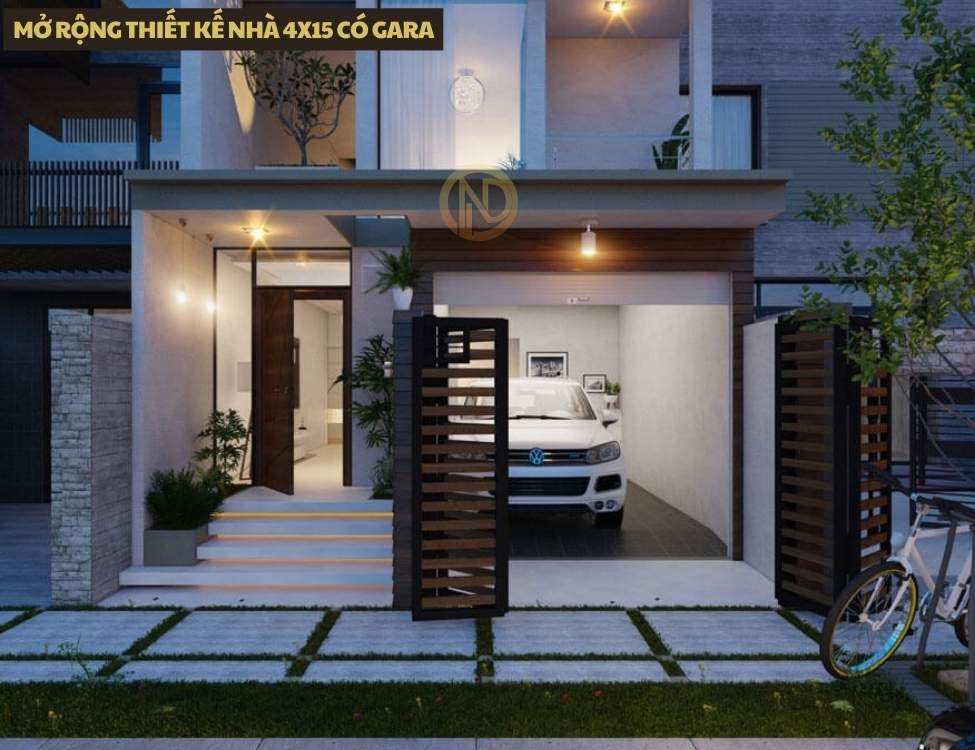 mở rộng thiết kế nhà 4x15 có gara