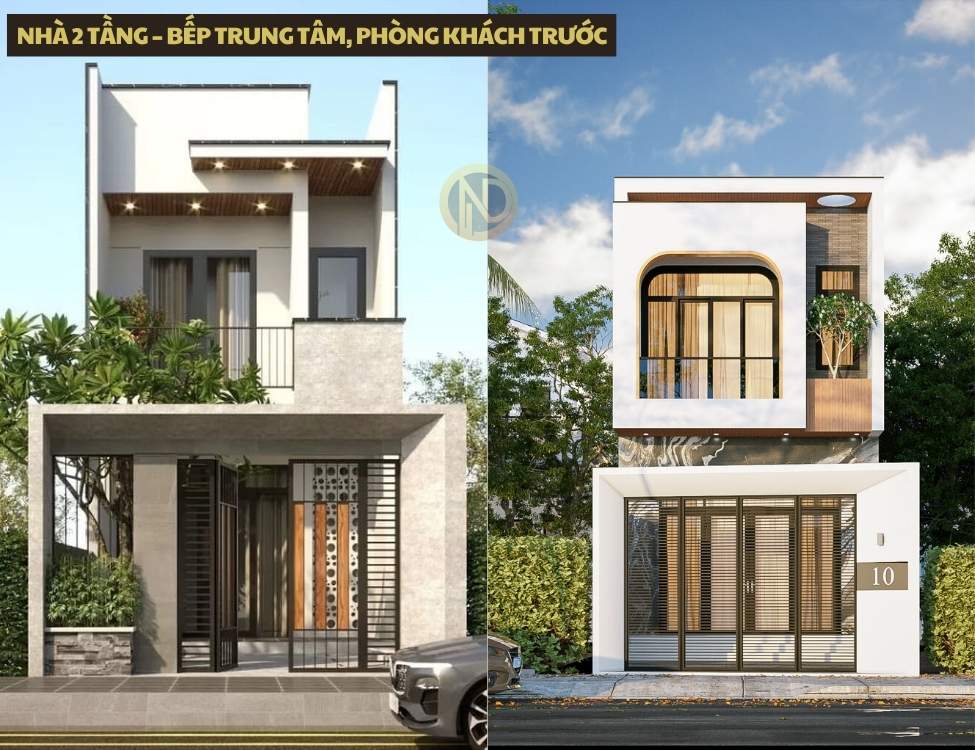 nhà 2 tầng có bếp trung tâm, phòng khách trước