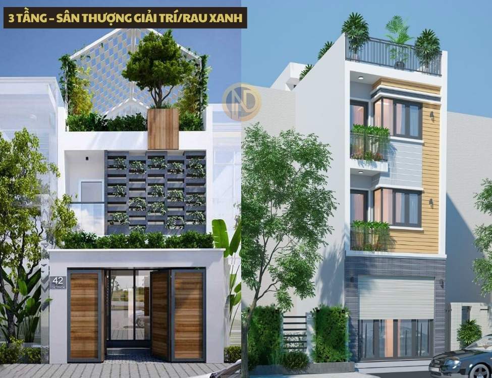 nhà 3 tầng có sân thượng giải trí rau xanh