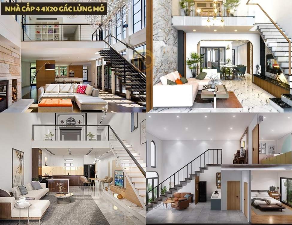nhà cấp 4 4x20 Gác lửng mở