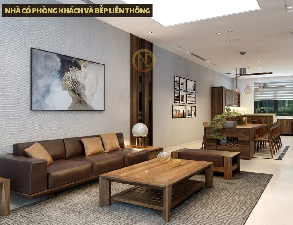 nhà có phòng khách và bếp liên thông