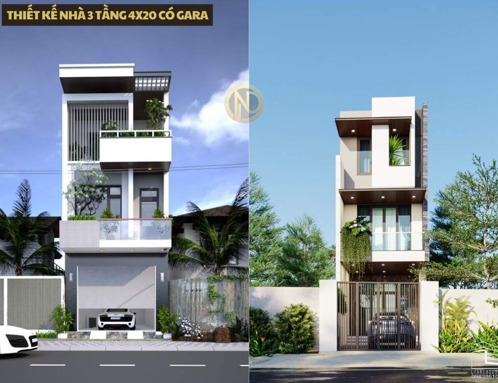 thiết kế nhà 3 tầng 4x20 có gara