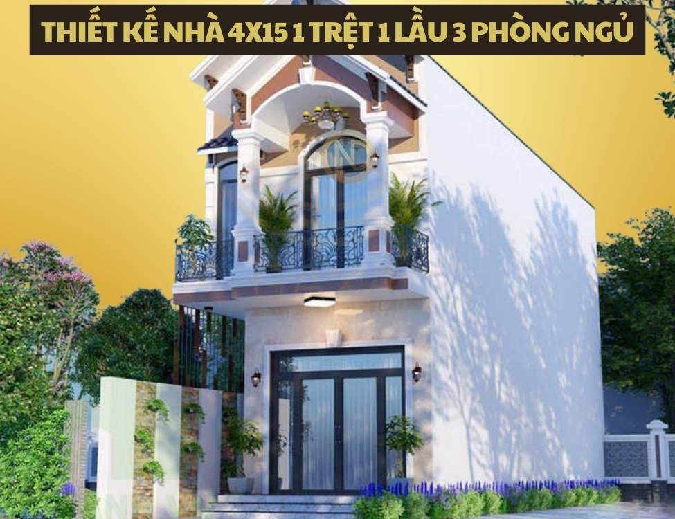thiết kế nhà 4x15 1 trệt 1 lầu 3 phòng ngủ