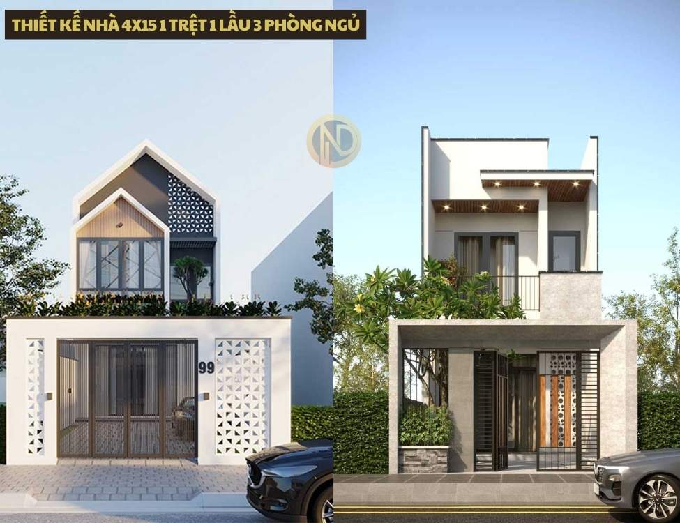 thiết kế nhà 4x15 1 trệt 1 lầu 3 phòng ngủ