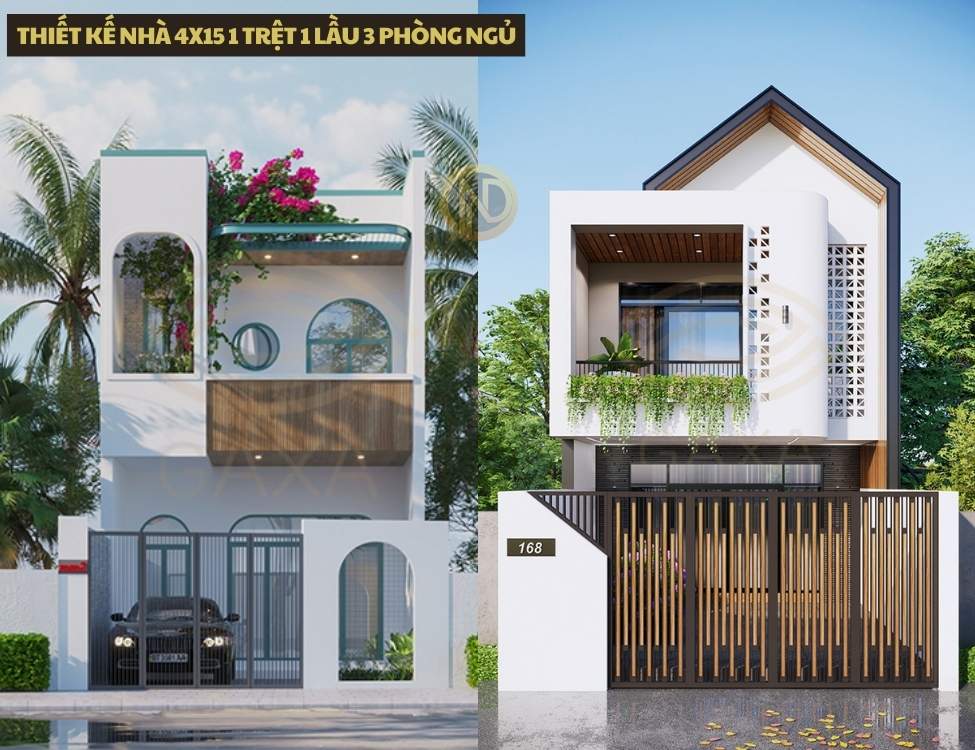 thiết kế nhà 4x15 1 trệt 1 lầu 3 phòng ngủ