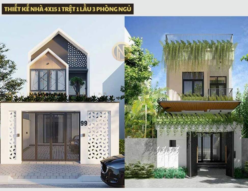 thiết kế nhà 4x15 1 trệt 1 lầu 3 phòng ngủ