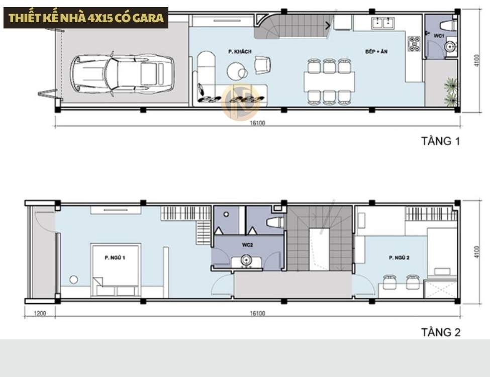 thiết kế nhà 4x15 có gara