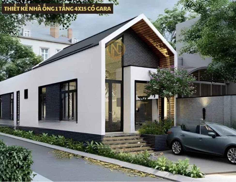 thiết kế nhà ống 1 tầng 4x15 có gara